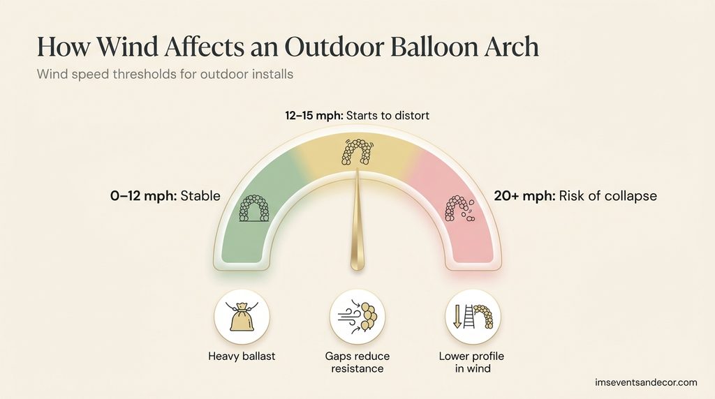 Wind speed chart showing when outdoor balloon arches become unstable